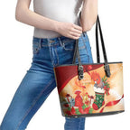 Gang-gang Cockatoo Christmas Australia Leather Tote Bag Aussie Xmas Sock Coquette Bow