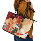 Gang-gang Cockatoo Christmas Australia Leather Tote Bag Aussie Xmas Sock Coquette Bow