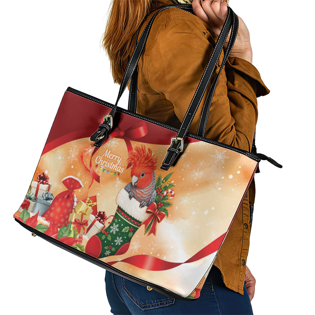 Gang-gang Cockatoo Christmas Australia Leather Tote Bag Aussie Xmas Sock Coquette Bow