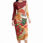 Gang-gang Cockatoo Christmas Australia Long Sleeve Bodycon Dress Aussie Xmas Sock Coquette Bow