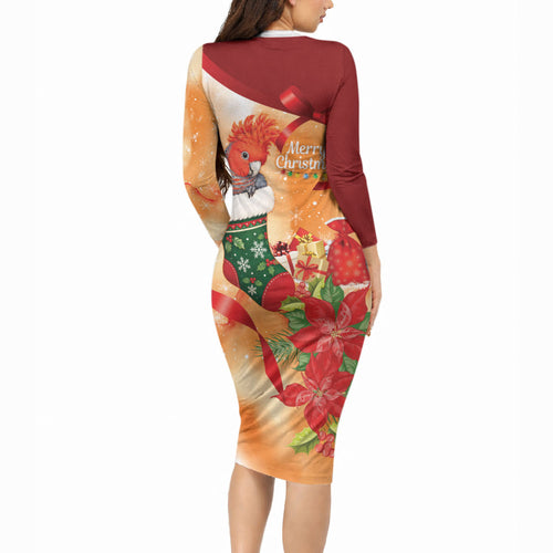 Gang-gang Cockatoo Christmas Australia Long Sleeve Bodycon Dress Aussie Xmas Sock Coquette Bow