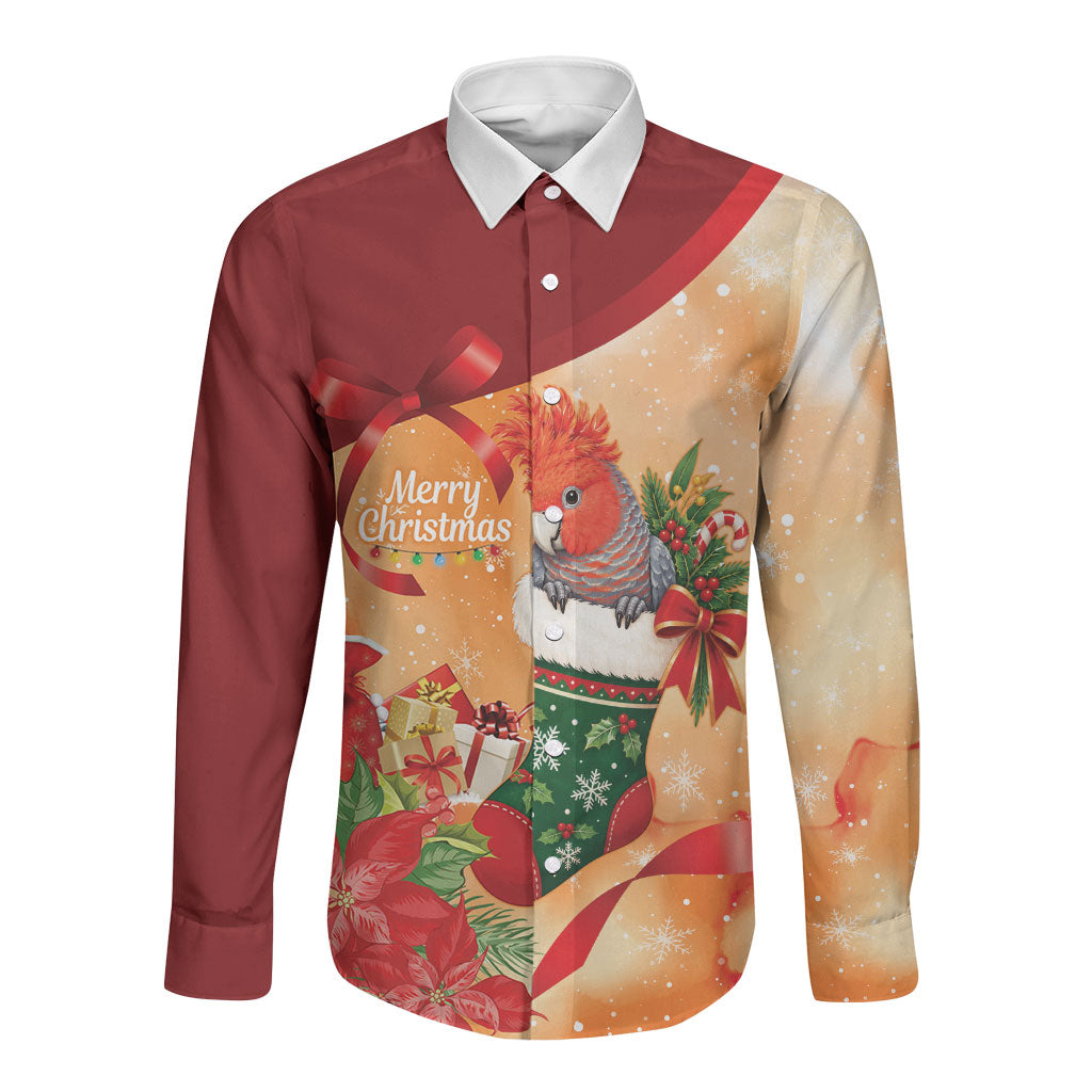 Gang-gang Cockatoo Christmas Australia Long Sleeve Button Shirt Aussie Xmas Sock Coquette Bow