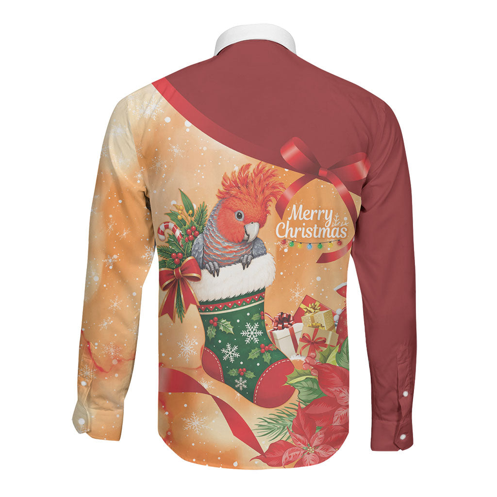 Gang-gang Cockatoo Christmas Australia Long Sleeve Button Shirt Aussie Xmas Sock Coquette Bow