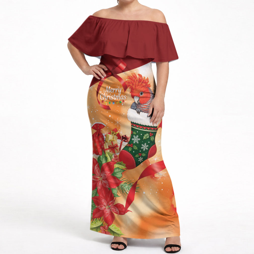 Gang-gang Cockatoo Christmas Australia Off Shoulder Maxi Dress Aussie Xmas Sock Coquette Bow