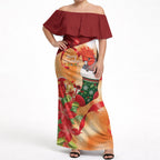Gang-gang Cockatoo Christmas Australia Off Shoulder Maxi Dress Aussie Xmas Sock Coquette Bow