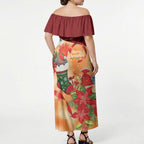 Gang-gang Cockatoo Christmas Australia Off Shoulder Maxi Dress Aussie Xmas Sock Coquette Bow
