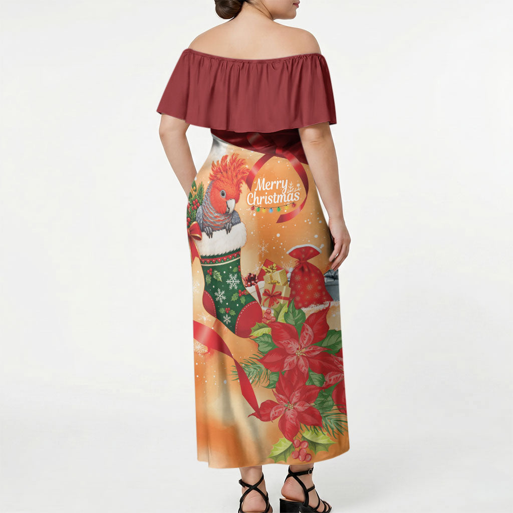 Gang-gang Cockatoo Christmas Australia Off Shoulder Maxi Dress Aussie Xmas Sock Coquette Bow