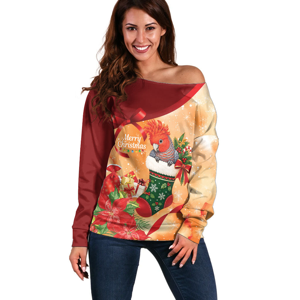 Gang-gang Cockatoo Christmas Australia Off Shoulder Sweater Aussie Xmas Sock Coquette Bow