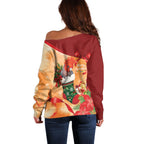 Gang-gang Cockatoo Christmas Australia Off Shoulder Sweater Aussie Xmas Sock Coquette Bow