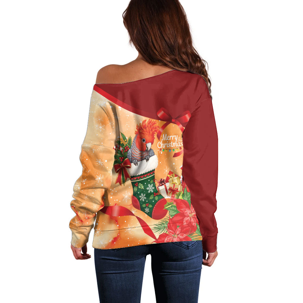Gang-gang Cockatoo Christmas Australia Off Shoulder Sweater Aussie Xmas Sock Coquette Bow