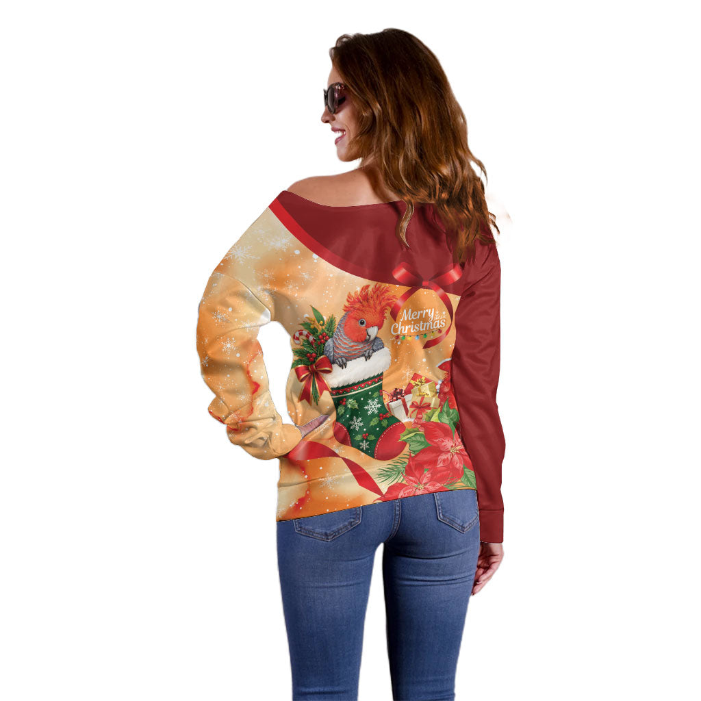 Gang-gang Cockatoo Christmas Australia Off Shoulder Sweater Aussie Xmas Sock Coquette Bow