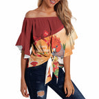 Gang-gang Cockatoo Christmas Australia Off Shoulder Wrap Waist Top Aussie Xmas Sock Coquette Bow