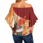 Gang-gang Cockatoo Christmas Australia Off Shoulder Wrap Waist Top Aussie Xmas Sock Coquette Bow