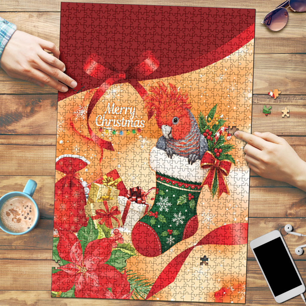 Gang-gang Cockatoo Christmas Australia Puzzle Aussie Xmas Sock Coquette Bow
