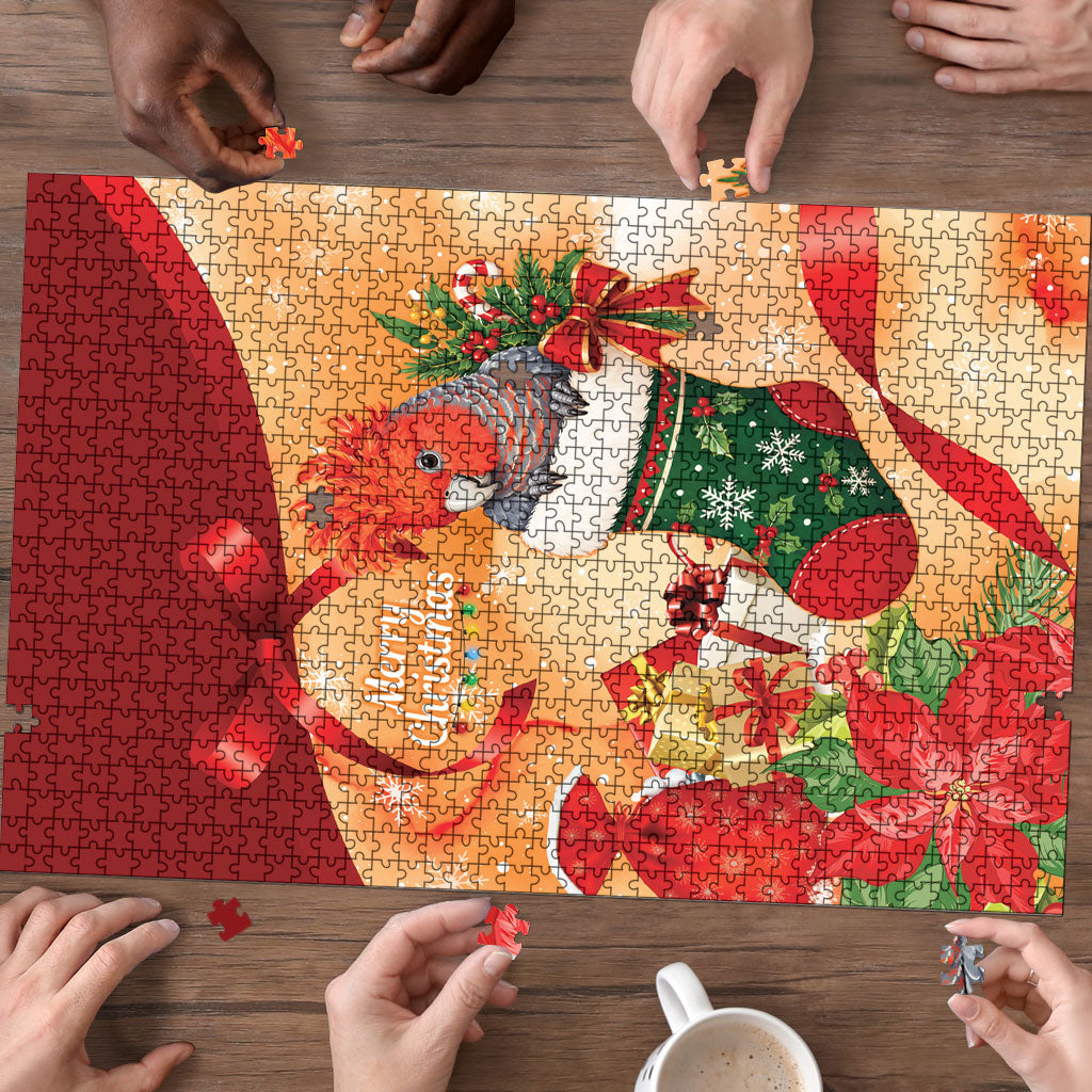 Gang-gang Cockatoo Christmas Australia Puzzle Aussie Xmas Sock Coquette Bow