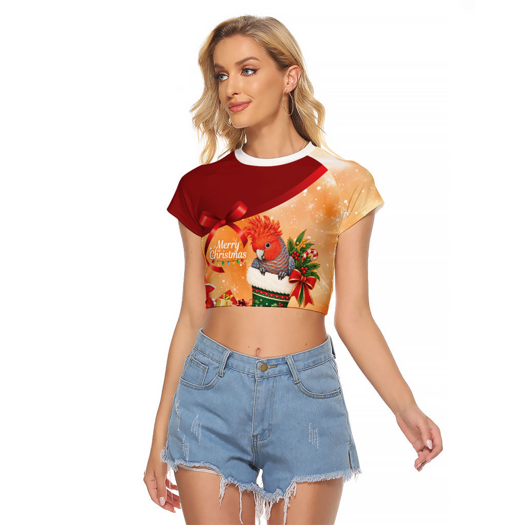 Gang-gang Cockatoo Christmas Australia Raglan Cropped T Shirt Aussie Xmas Sock Coquette Bow