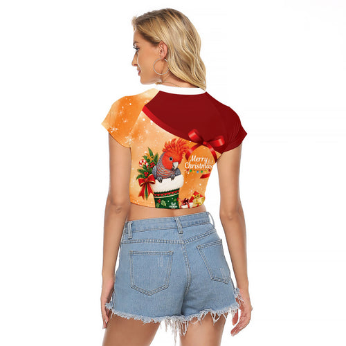 Gang-gang Cockatoo Christmas Australia Raglan Cropped T Shirt Aussie Xmas Sock Coquette Bow