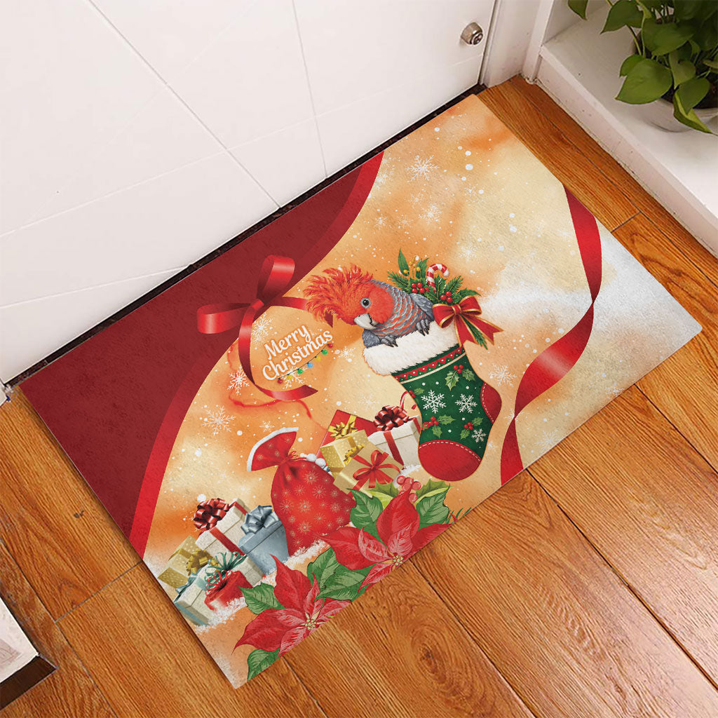 Gang-gang Cockatoo Christmas Australia Rubber Doormat Aussie Xmas Sock Coquette Bow