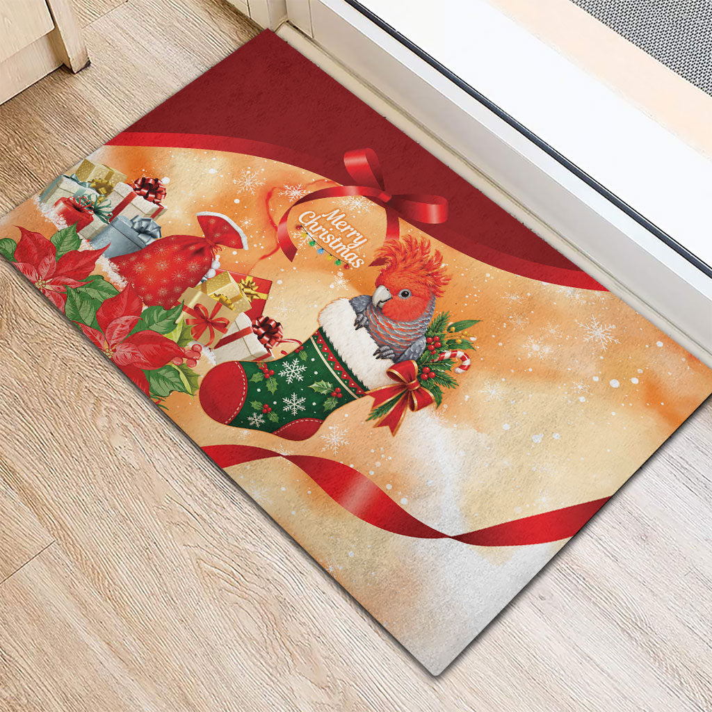 Gang-gang Cockatoo Christmas Australia Rubber Doormat Aussie Xmas Sock Coquette Bow