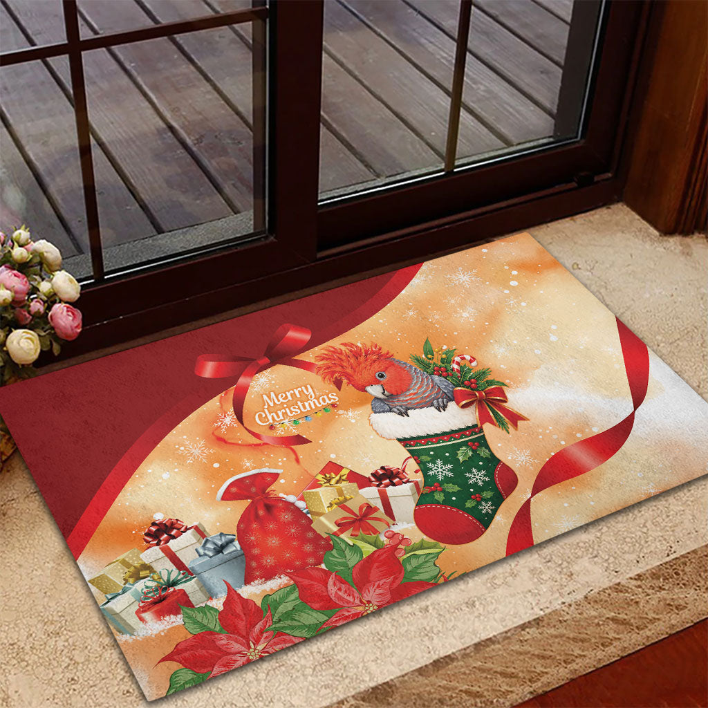 Gang-gang Cockatoo Christmas Australia Rubber Doormat Aussie Xmas Sock Coquette Bow