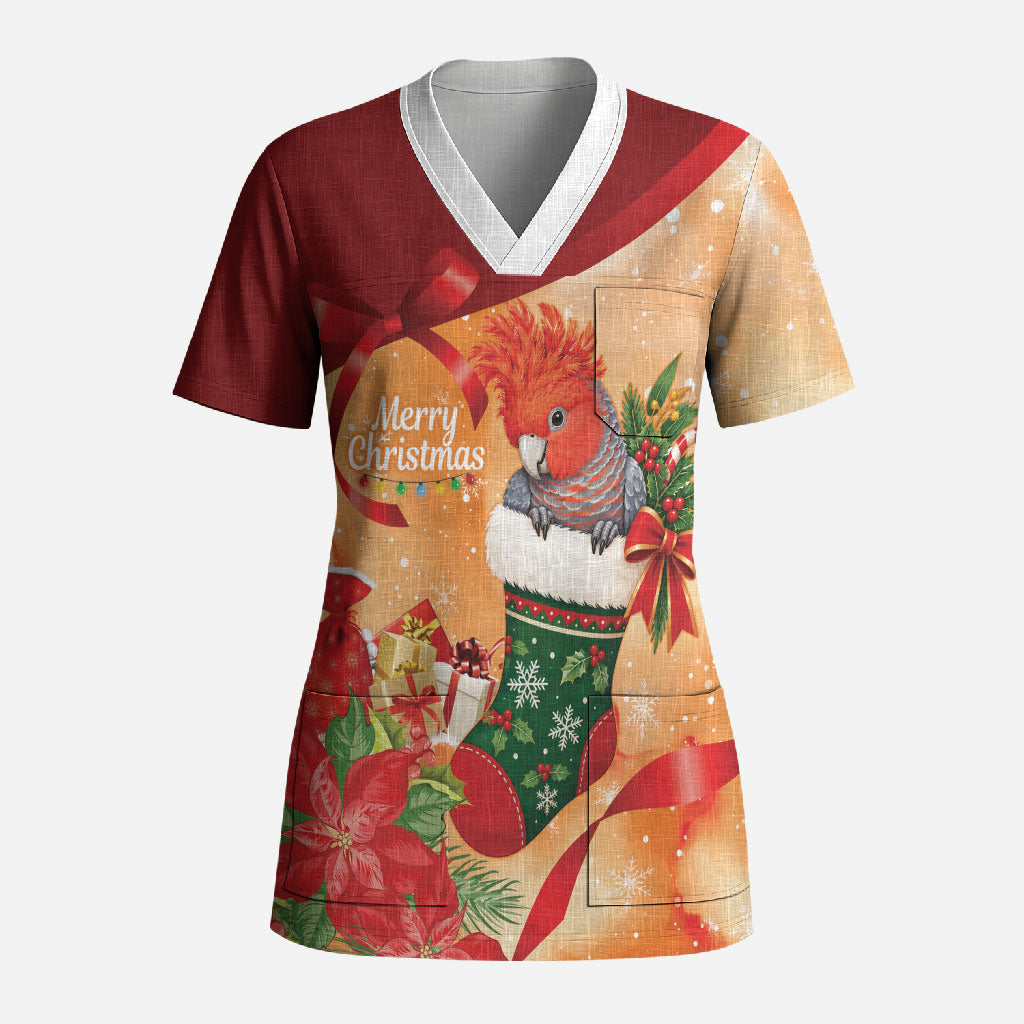 Gang-gang Cockatoo Christmas Australia Scrub Top Aussie Xmas Sock Coquette Bow
