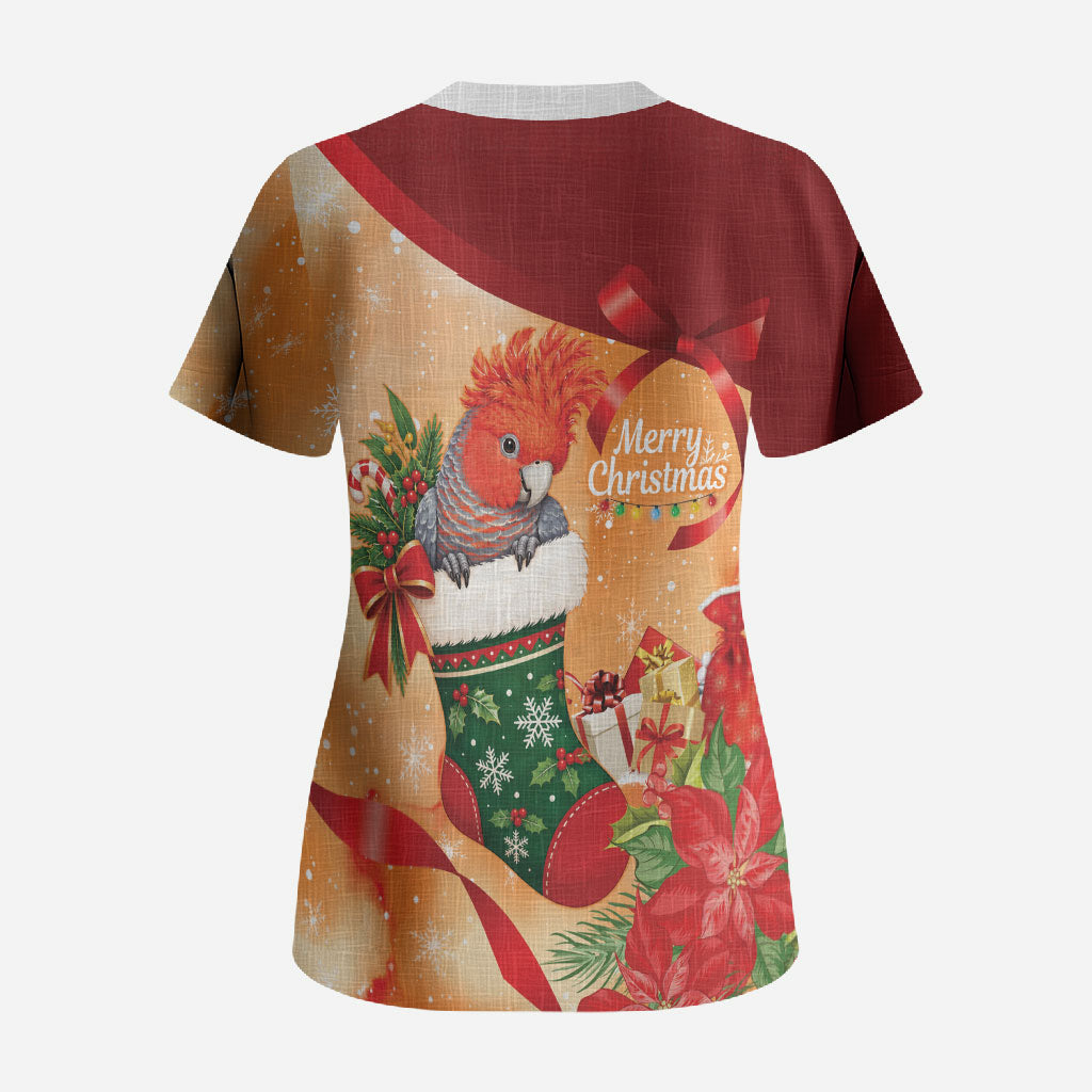 Gang-gang Cockatoo Christmas Australia Scrub Top Aussie Xmas Sock Coquette Bow