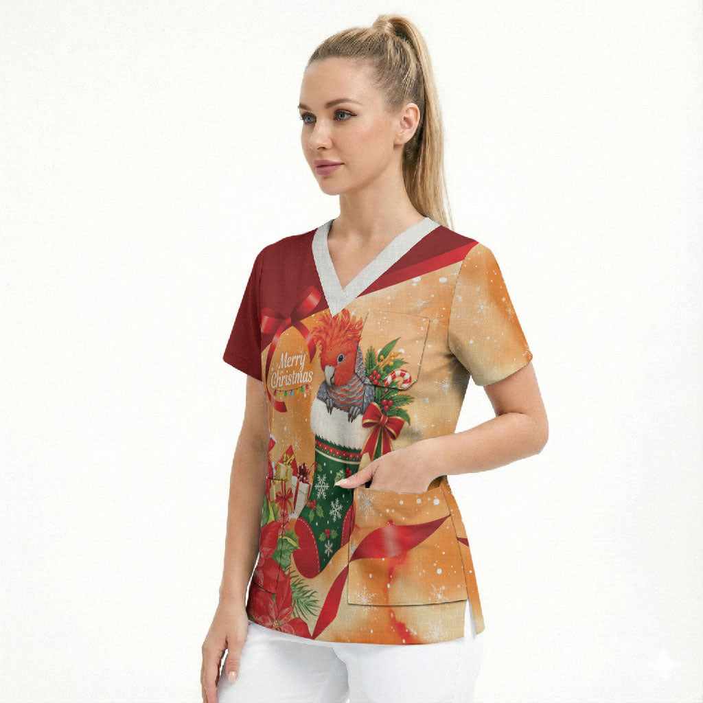 Gang-gang Cockatoo Christmas Australia Scrub Top Aussie Xmas Sock Coquette Bow
