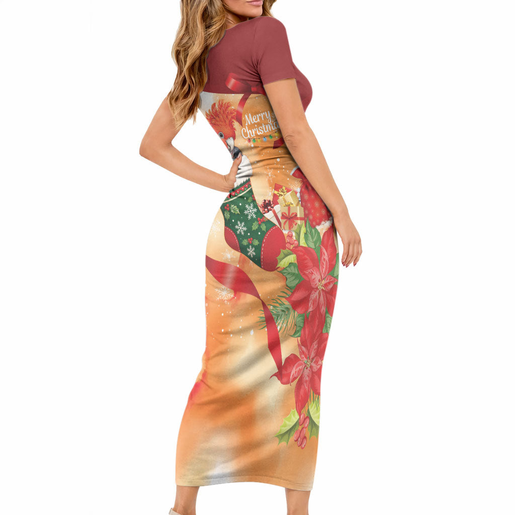 Gang-gang Cockatoo Christmas Australia Short Sleeve Bodycon Dress Aussie Xmas Sock Coquette Bow