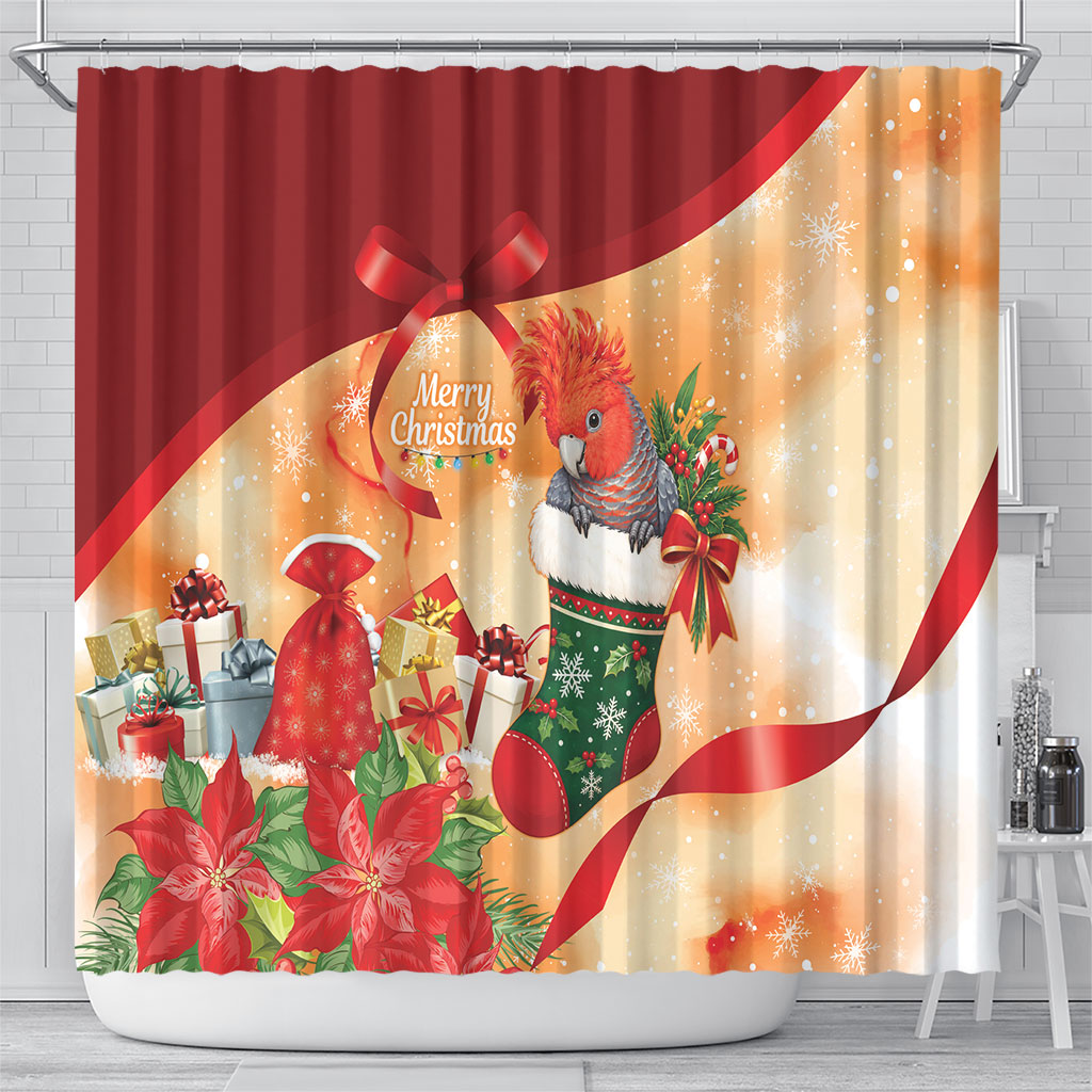 Gang-gang Cockatoo Christmas Australia Shower Curtain Aussie Xmas Sock Coquette Bow
