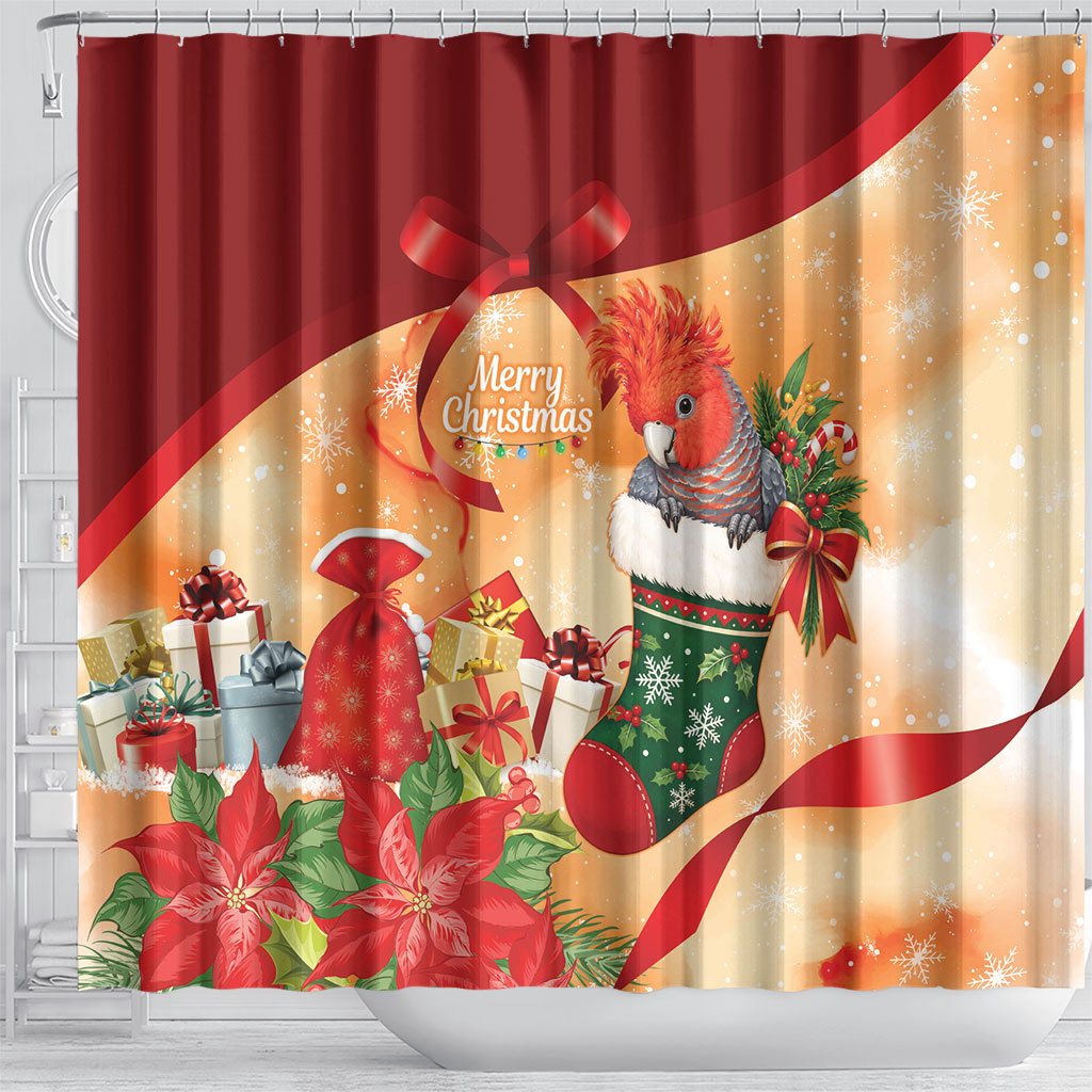 Gang-gang Cockatoo Christmas Australia Shower Curtain Aussie Xmas Sock Coquette Bow