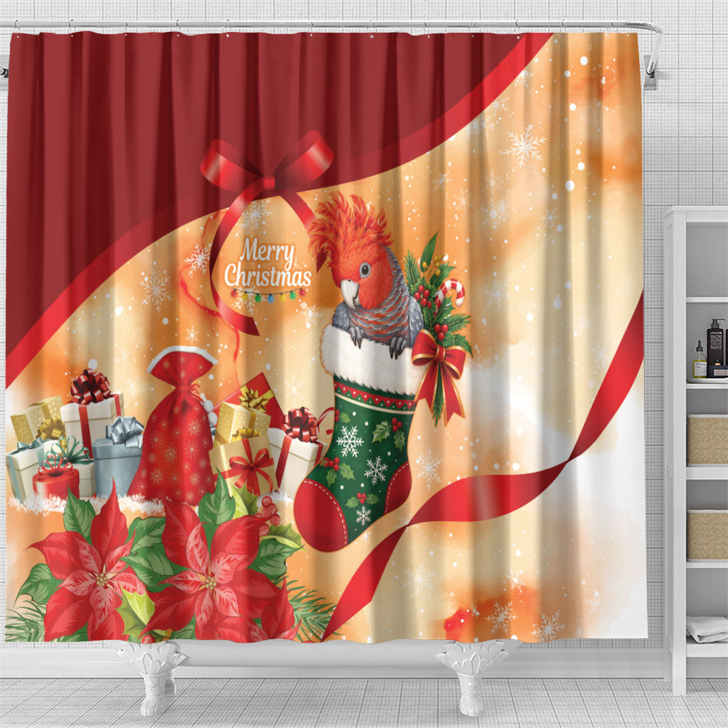 Gang-gang Cockatoo Christmas Australia Shower Curtain Aussie Xmas Sock Coquette Bow