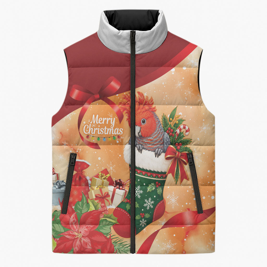 Gang-gang Cockatoo Christmas Australia Sleeveless Puffer Jacket Aussie Xmas Sock Coquette Bow