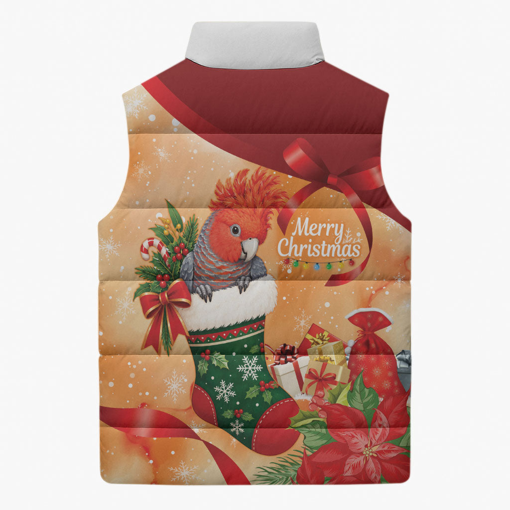 Gang-gang Cockatoo Christmas Australia Sleeveless Puffer Jacket Aussie Xmas Sock Coquette Bow