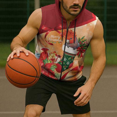 Gang-gang Cockatoo Christmas Australia Sleeveless Zip Hoodie Aussie Xmas Sock Coquette Bow