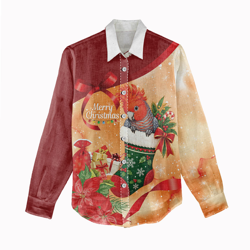 Gang-gang Cockatoo Christmas Australia Women Casual Shirt Aussie Xmas Sock Coquette Bow