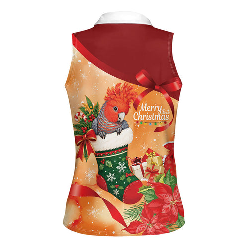 Gang-gang Cockatoo Christmas Australia Women Sleeveless Polo Shirt Aussie Xmas Sock Coquette Bow