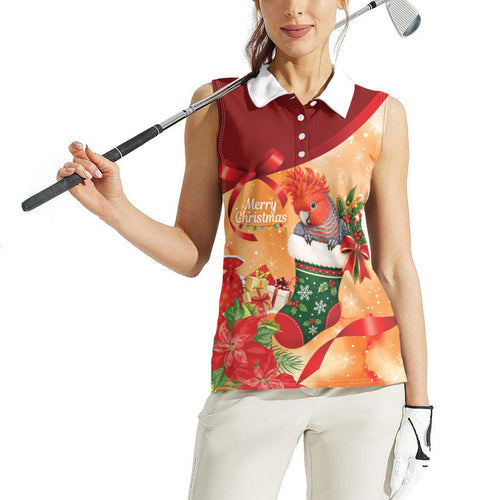 Gang-gang Cockatoo Christmas Australia Women Sleeveless Polo Shirt Aussie Xmas Sock Coquette Bow