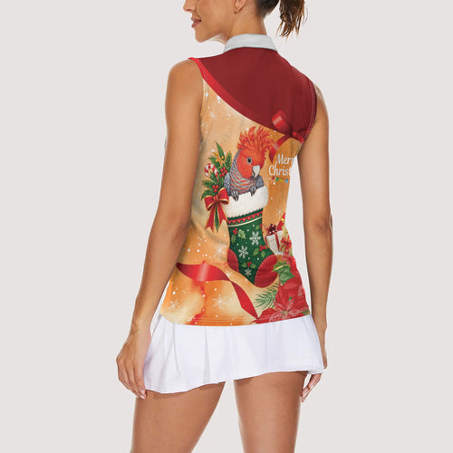 Gang-gang Cockatoo Christmas Australia Women Sleeveless Polo Shirt Aussie Xmas Sock Coquette Bow