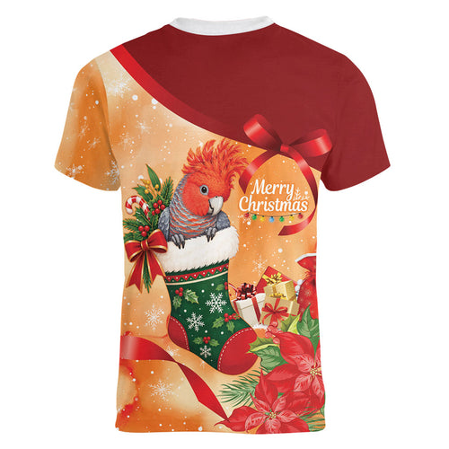Gang-gang Cockatoo Christmas Australia Women V-Neck T-Shirt Aussie Xmas Sock Coquette Bow