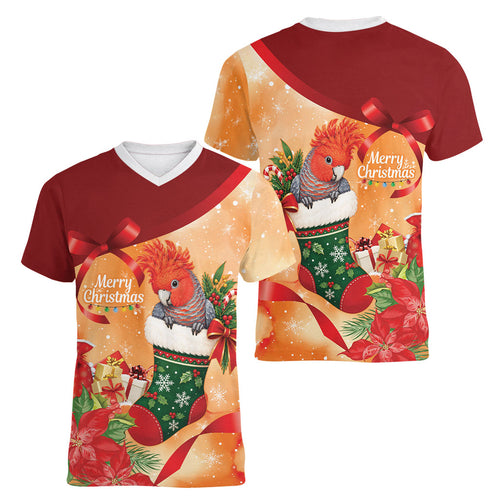 Gang-gang Cockatoo Christmas Australia Women V-Neck T-Shirt Aussie Xmas Sock Coquette Bow