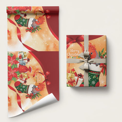 Gang-gang Cockatoo Christmas Australia Wrapping Paper Aussie Xmas Sock Coquette Bow