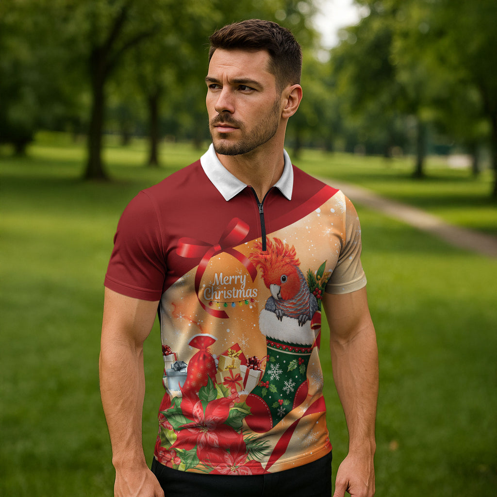 Gang-gang Cockatoo Christmas Australia Zipper Polo Shirt Aussie Xmas Sock Coquette Bow
