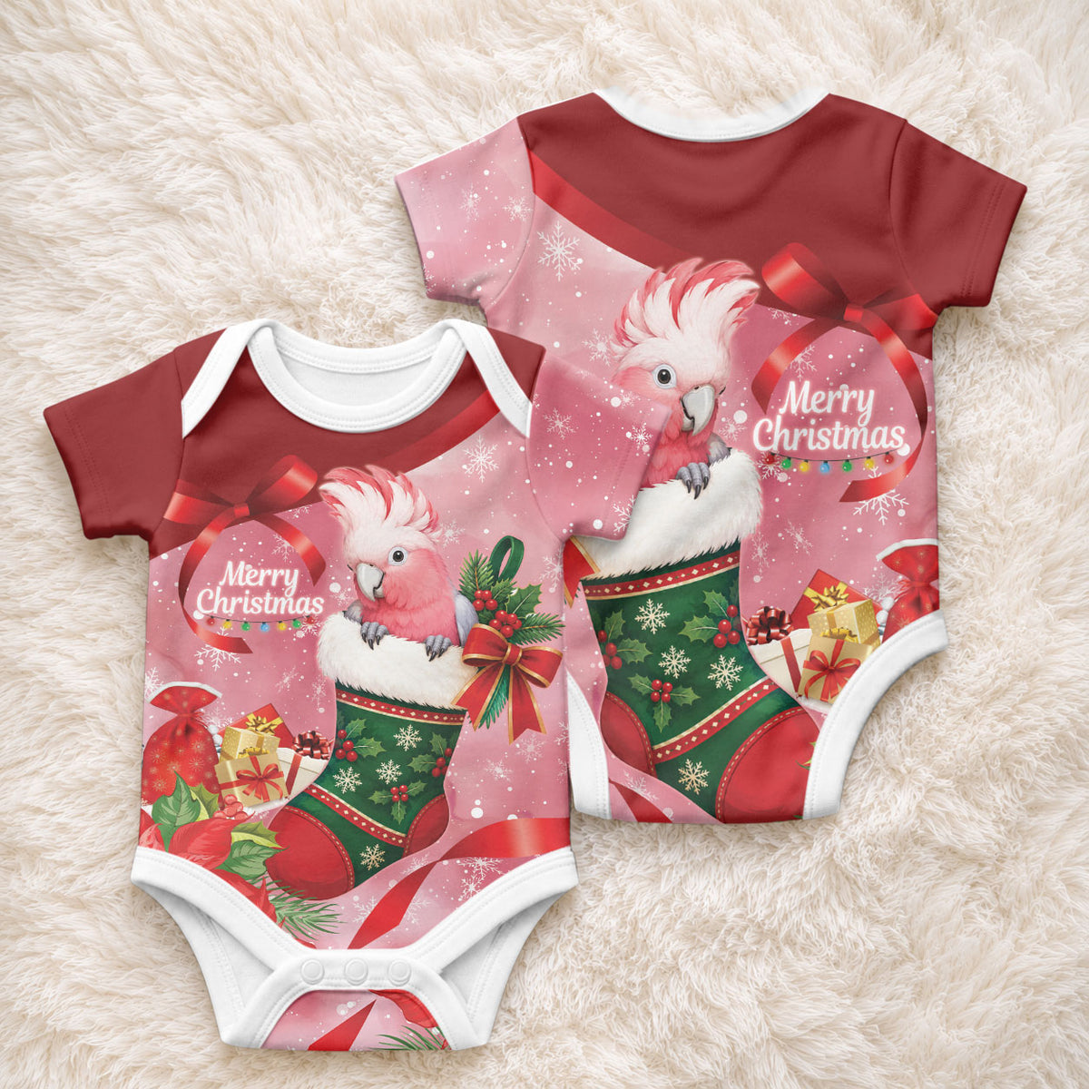 Pink Galah Cockatoo Christmas Australia Baby Onesie Aussie Xmas Sock Coquette Bow