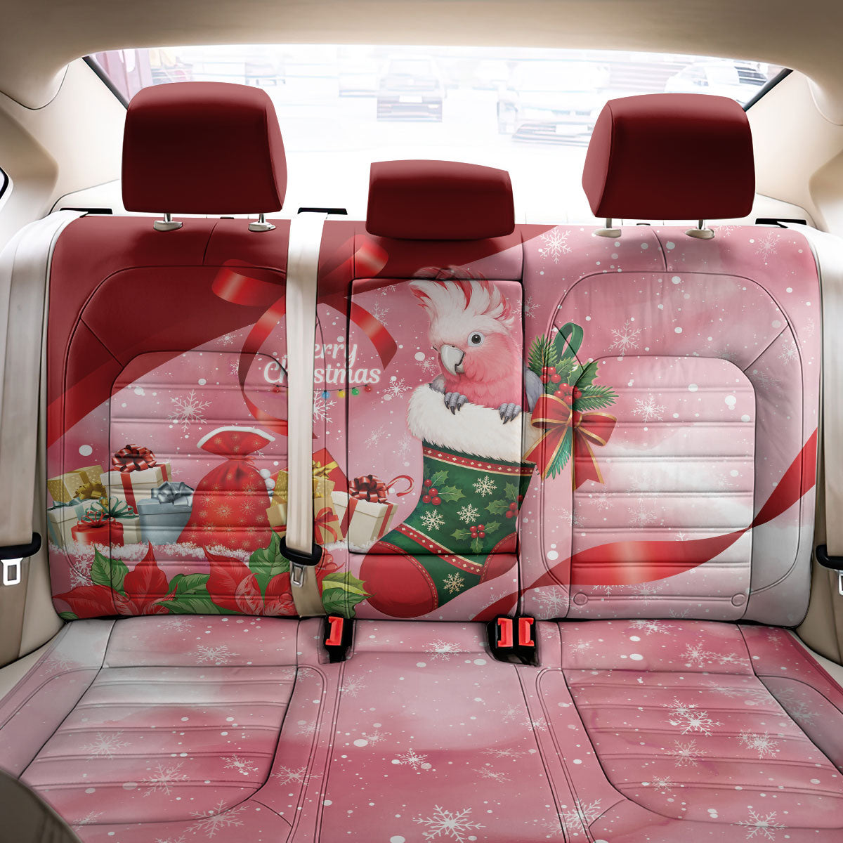 Pink Galah Cockatoo Christmas Australia Back Car Seat Cover Aussie Xmas Sock Coquette Bow
