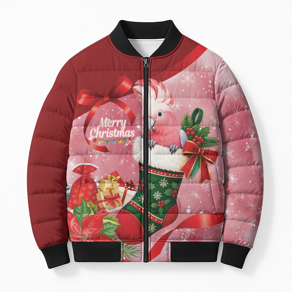 Pink Galah Cockatoo Christmas Australia Bomber Puffer Jacket Aussie Xmas Sock Coquette Bow