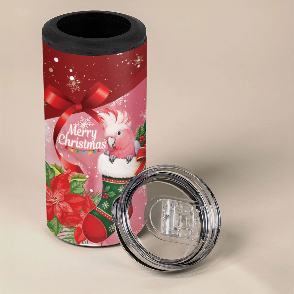 Pink Galah Cockatoo Christmas Australia 4 in 1 Can Cooler Tumbler Aussie Xmas Sock Coquette Bow