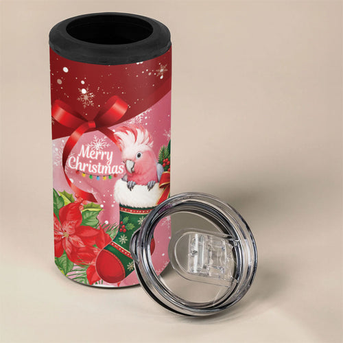 Pink Galah Cockatoo Christmas Australia 4 in 1 Can Cooler Tumbler Aussie Xmas Sock Coquette Bow