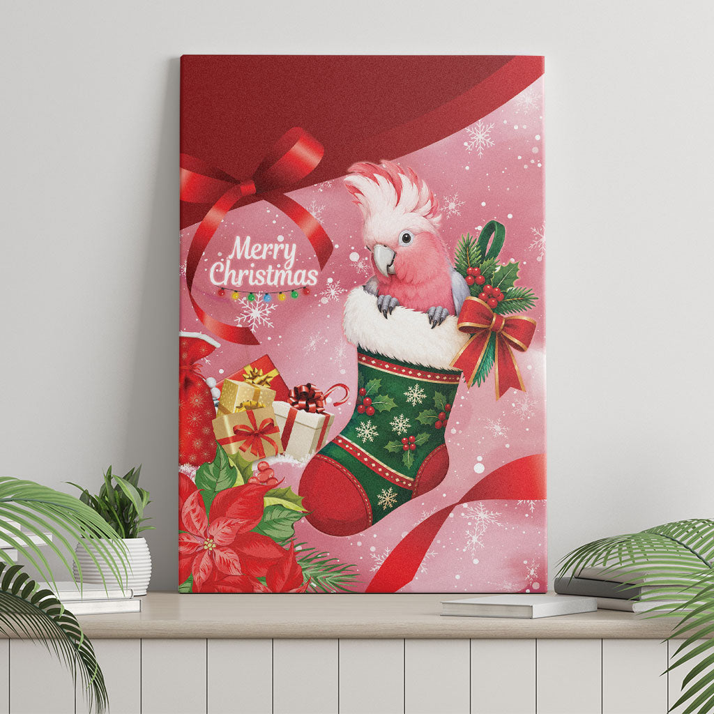 Pink Galah Cockatoo Christmas Australia Canvas Wall Art Aussie Xmas Sock Coquette Bow