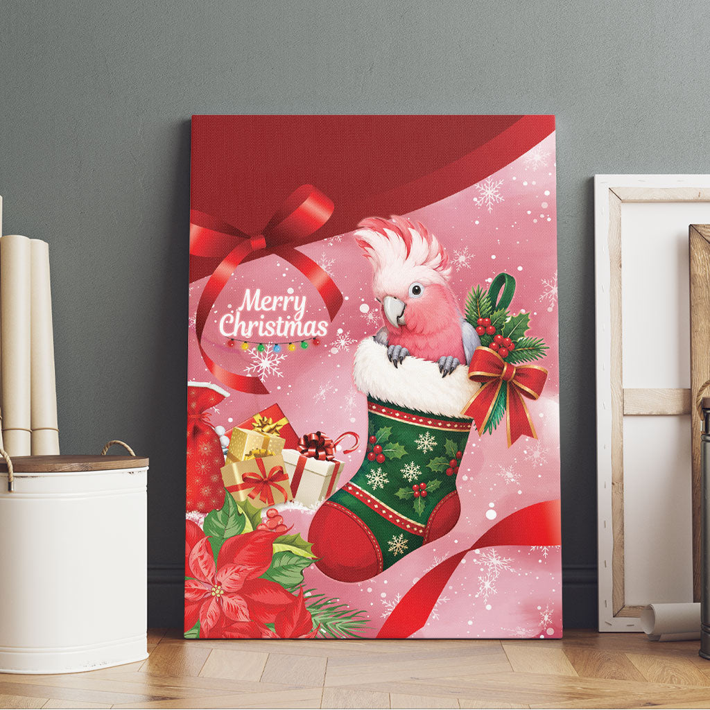 Pink Galah Cockatoo Christmas Australia Canvas Wall Art Aussie Xmas Sock Coquette Bow