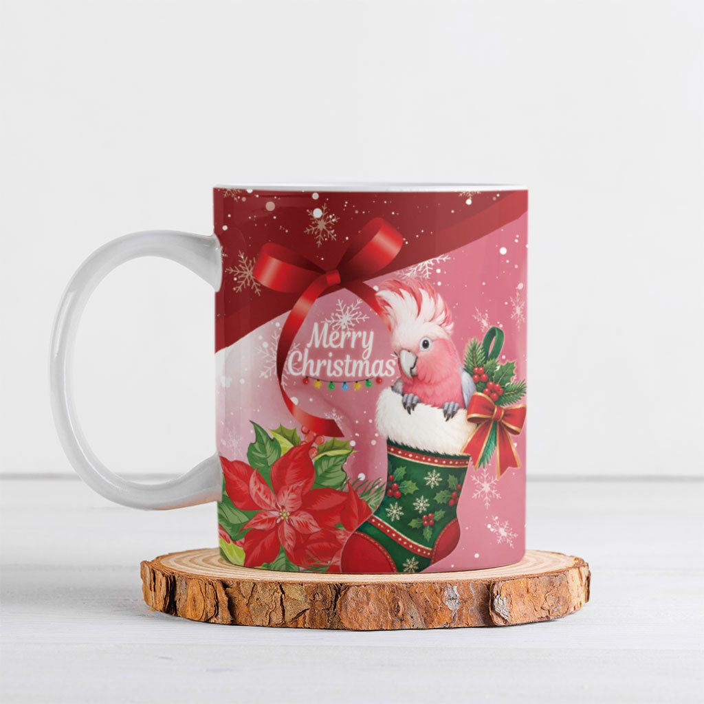 Pink Galah Cockatoo Christmas Australia Ceramic Mug Aussie Xmas Sock Coquette Bow